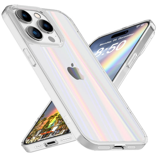Hülle aus Glas für iPhone 15 Pro Regenbogen Handyhülle Klar Hard Case 9H Schutz