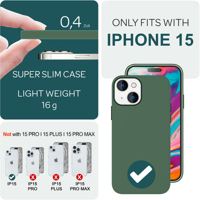 NALIA Magnet Silikonhülle für iPhone 15 – MagSafe kompatibel & Liquid Silicone – SLIQ (Soft-Touch Schutz & Mikrofaser Innen) – Marke aus Berlin Grün NALIA Protective Hülle