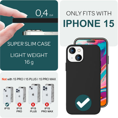 NALIA Magnet Silikonhülle für iPhone 15 – MagSafe kompatibel & Liquid Silicone – SLIQ (Soft-Touch Schutz & Mikrofaser Innen) – Marke aus Berlin Schwarz NALIA Protective Hülle