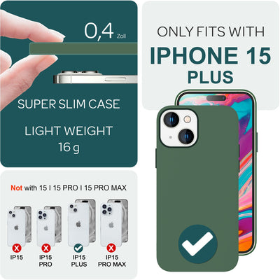 NALIA Magnet Silikonhülle für iPhone 15 Plus – MagSafe kompatibel & Liquid Silicone – SLIQ (Soft-Touch Schutz & Mikrofaser Innen) – Marke aus Berlin Grün NALIA Protective Hülle