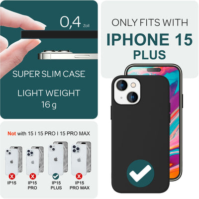 NALIA Magnet Silikonhülle für iPhone 15 Plus – MagSafe kompatibel & Liquid Silicone – SLIQ (Soft-Touch Schutz & Mikrofaser Innen) – Marke aus Berlin Schwarz NALIA Protective Hülle