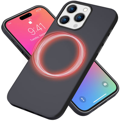 NALIA Magnet Silikonhülle für iPhone 15 Pro Max – MagSafe kompatibel & Liquid Silicone – SLIQ (Soft-Touch Schutz & Mikrofaser Innen) – Marke aus Berlin Schwarz NALIA Protective Hülle