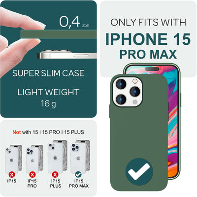 NALIA Magnet Silikonhülle für iPhone 15 Pro Max – MagSafe kompatibel & Liquid Silicone – SLIQ (Soft-Touch Schutz & Mikrofaser Innen) – Marke aus Berlin Grün NALIA Protective Hülle