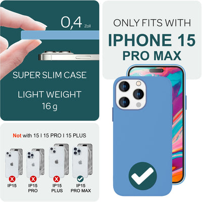 NALIA Magnet Silikonhülle für iPhone 15 Pro Max – MagSafe kompatibel & Liquid Silicone – SLIQ (Soft-Touch Schutz & Mikrofaser Innen) – Marke aus Berlin Blau NALIA Protective Hülle