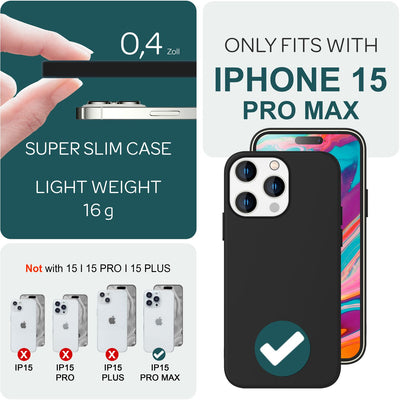 NALIA Magnet Silikonhülle für iPhone 15 Pro Max – MagSafe kompatibel & Liquid Silicone – SLIQ (Soft-Touch Schutz & Mikrofaser Innen) – Marke aus Berlin Schwarz NALIA Protective Hülle