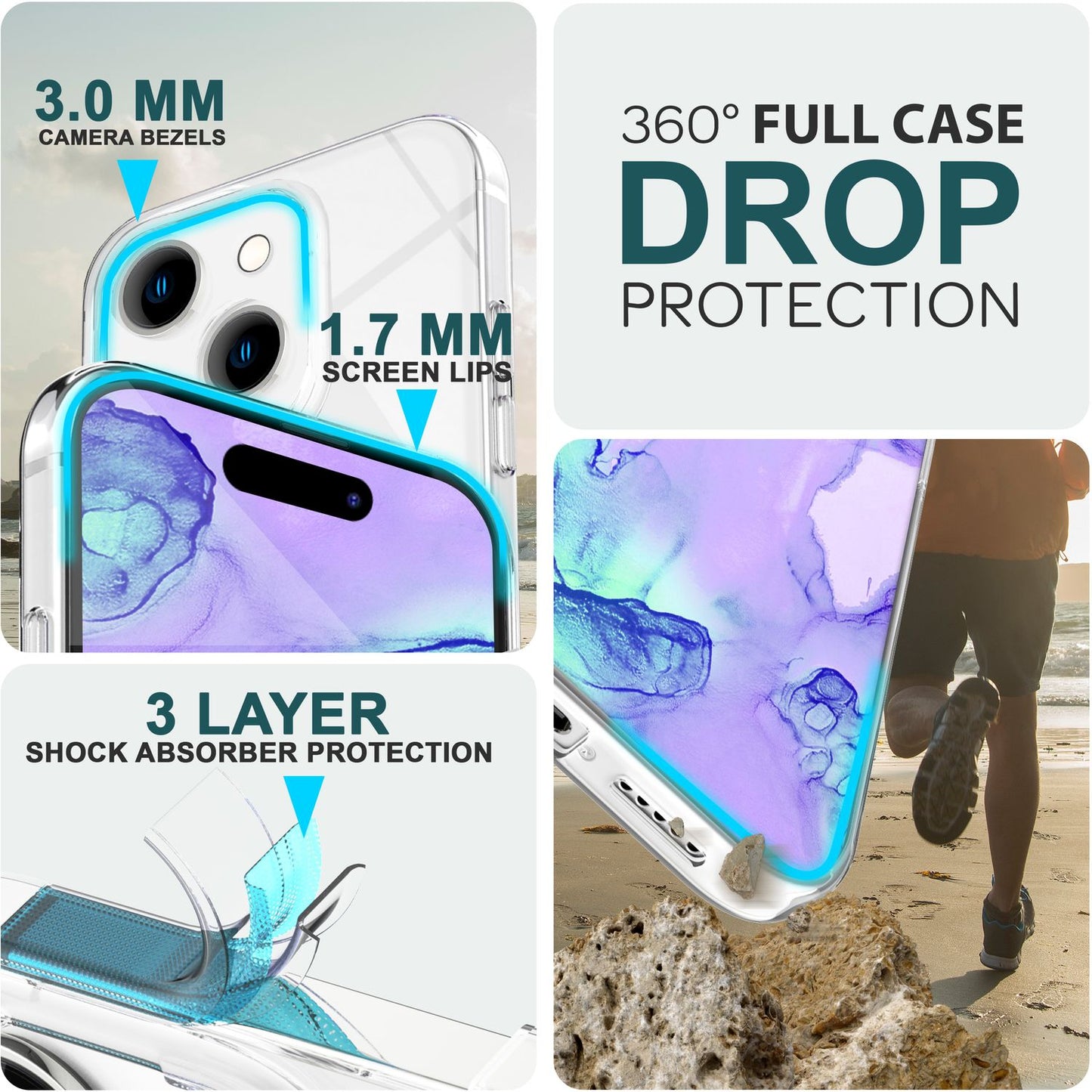 Hülle 360° für iPhone 15 Klar Full Cover Handyhülle Schutz Tasche Etui Hard Case