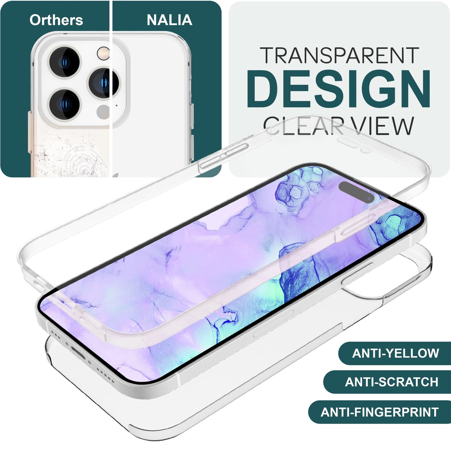 Hülle 360° für iPhone 15 Pro Max Klar Full Cover Handyhülle Schutz Tasche Case