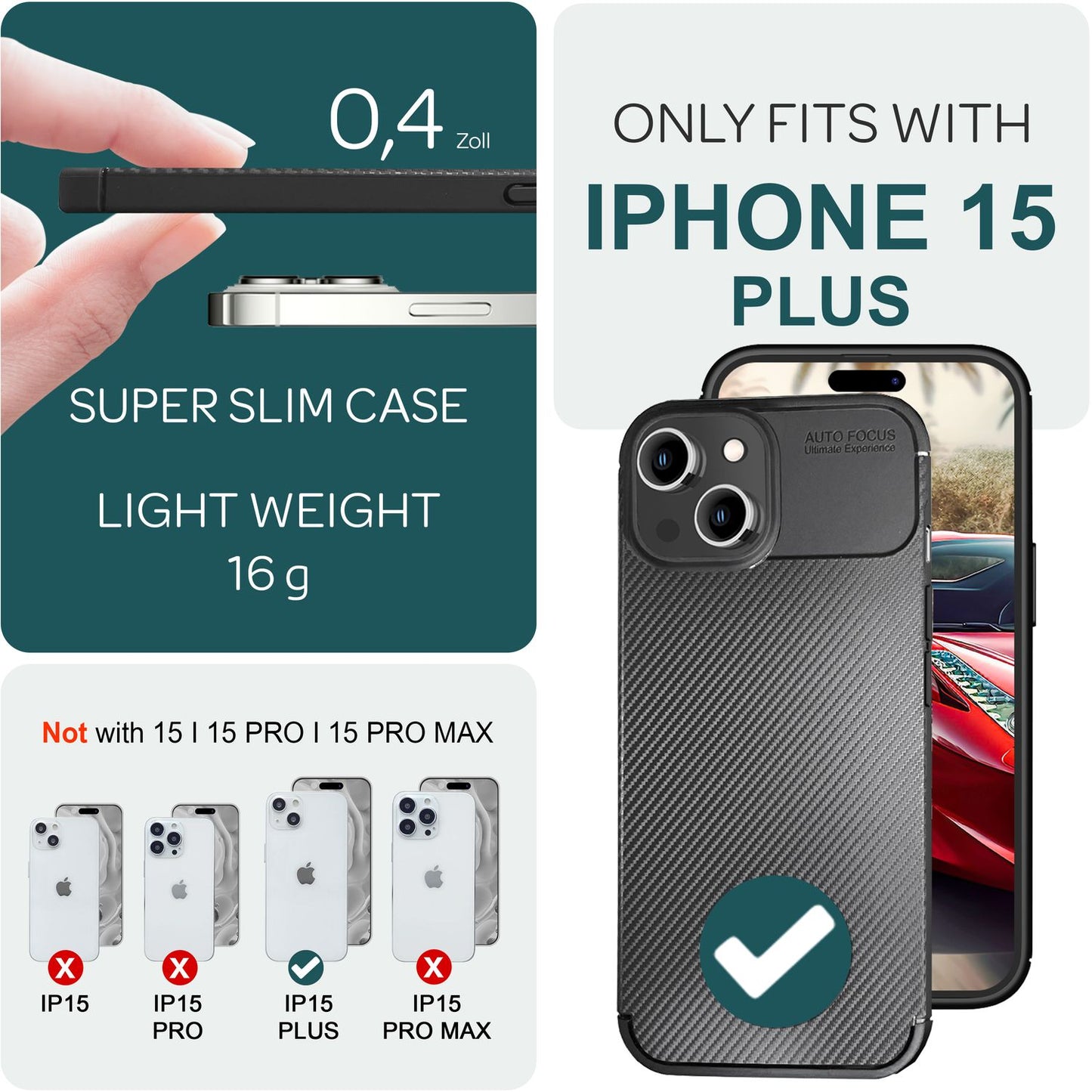 Hülle für iPhone 15 Plus Carbon Optik Case Silikon Handyhülle Schutz Tasche Etui