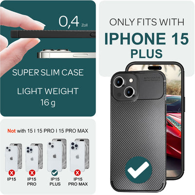 NALIA Silikonhülle für iPhone 15 Plus – Rutschfest & Matt – VORTEX (Gebürstete Optik & Carbon Design) – Marke aus Berlin NALIA Protective Hülle