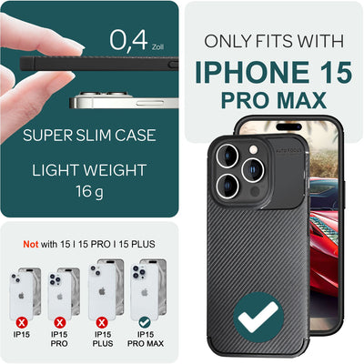 NALIA Silikonhülle für iPhone 15 Pro Max – Rutschfest & Matt – VORTEX (Gebürstete Optik & Carbon Design) – Marke aus Berlin NALIA Protective Hülle