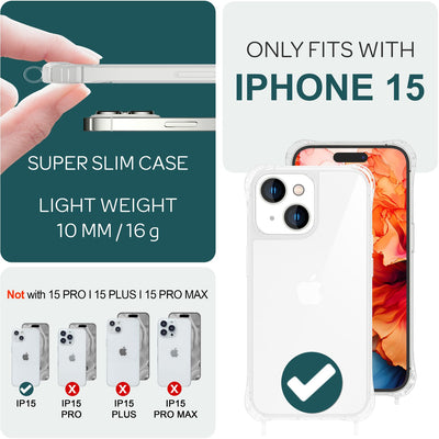 NALIA Handykette für iPhone 15 – Transparentes Hybrid-Case & Band – HANGIT PRO (Anti-Gelb Rückseite & Verstellbar) – Marke aus Berlin Regenbogen NALIA Transparente Hülle