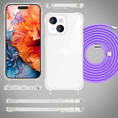 NALIA Handykette für iPhone 15 Plus – Transparentes Hybrid-Case & Band – HANGIT PRO (Anti-Gelb Rückseite & Verstellbar) – Marke aus Berlin Lila NALIA Transparente Hülle