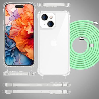 NALIA Handykette für iPhone 15 Plus – Transparentes Hybrid-Case & Band – HANGIT PRO (Anti-Gelb Rückseite & Verstellbar) – Marke aus Berlin Mint-Grün NALIA Transparente Hülle