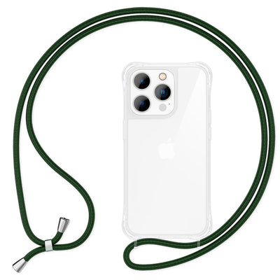 NALIA Handykette für iPhone 15 Pro – Transparentes Hybrid-Case & Band – HANGIT PRO (Anti-Gelb Rückseite & Verstellbar) – Marke aus Berlin Dunkel-Grün NALIA Transparente Hülle