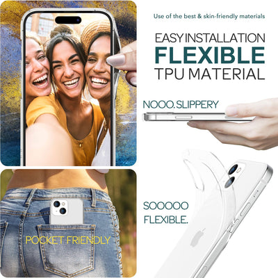 NALIA Transparente Silikonhülle für iPhone 15 – Anti-Gelb & Rutschfest – GLAZE (Handyhülle Kristallklar, Schlank & Stoßfest) – Marke aus Berlin NALIA Transparente Hülle