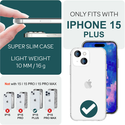 NALIA Transparente Silikonhülle für iPhone 15 Plus – Anti-Gelb & Rutschfest – GLAZE (Handyhülle Kristallklar, Schlank & Stoßfest) – Marke aus Berlin NALIA Transparente Hülle