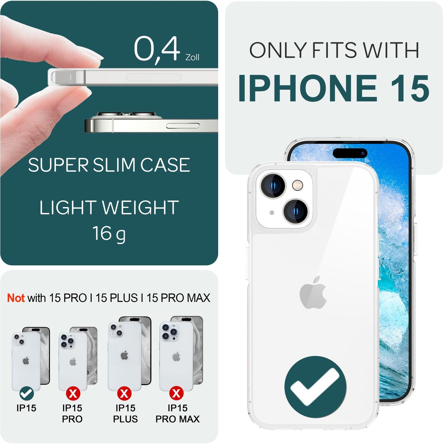 Hülle Klar für iPhone 15 Clear Hard Case Schutz Tasche Handyhülle Hart PC Cover
