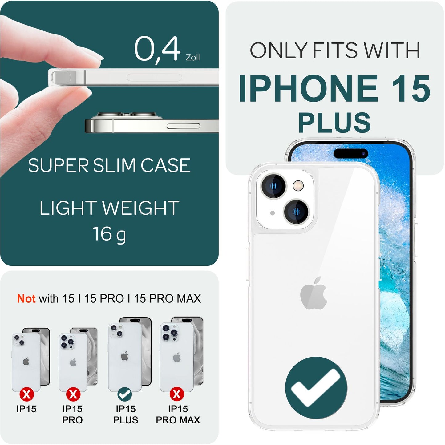 Hülle Klar für iPhone 15 Plus Clear Hard Case Handyhülle Schutzhülle Cover Etui