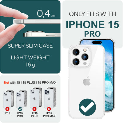 NALIA Transparente Hülle für iPhone 15 Pro – Anti-Gelb & Stoßfest – BLYSS (Rückseite in Glas-Optik) – Marke aus Berlin NALIA Transparente Hülle