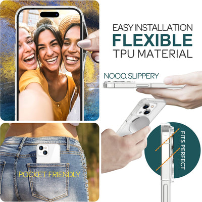 NALIA Transparentes Magnet Case für iPhone 15 – MagPower System (MagSafe kompatibel) – LUMEX (Edle Glas-Optik, aber unzerbrechlich) – Marke aus Berlin NALIA Transparente Hülle