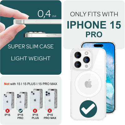 NALIA Transparentes Magnet Case für iPhone 15 Pro – MagPower System (MagSafe kompatibel) – LUMEX (Edle Glas-Optik, aber unzerbrechlich) – Marke aus Berlin NALIA Transparente Hülle