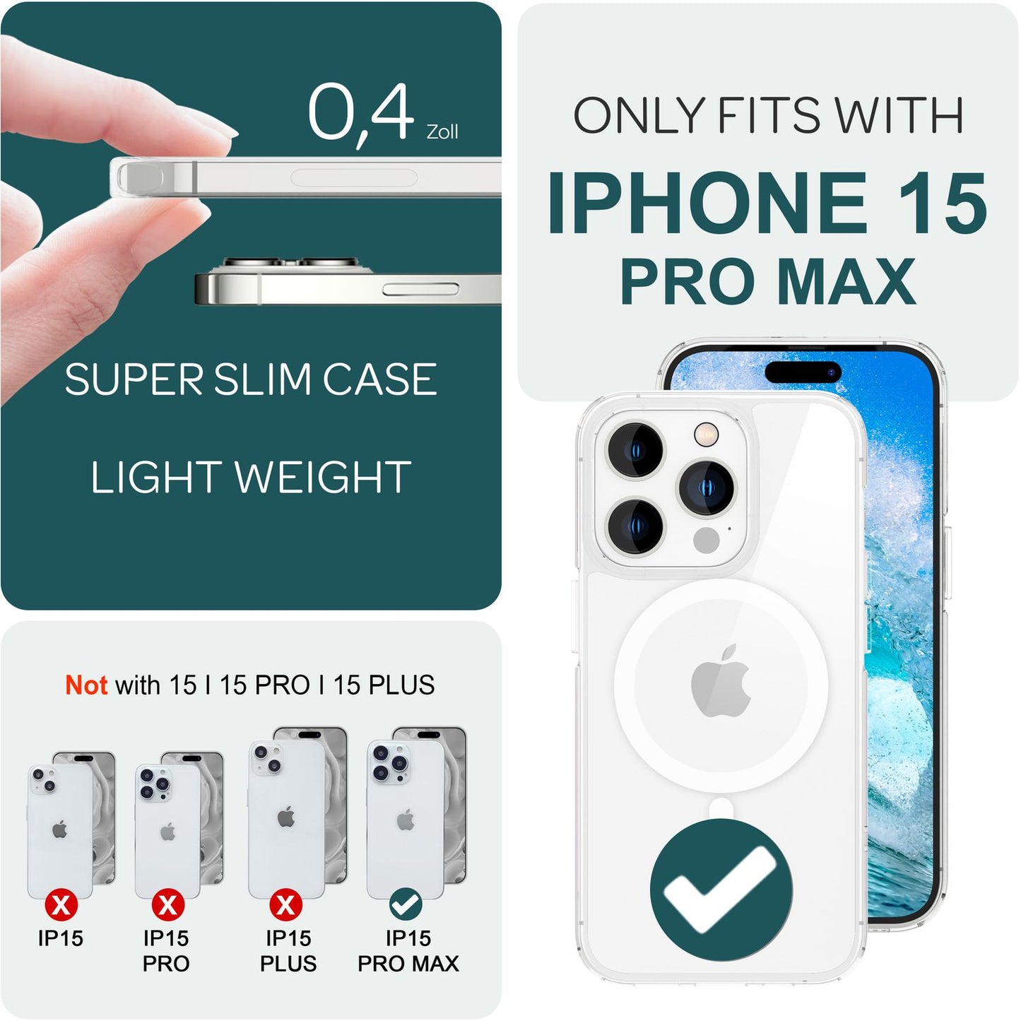 MagSafe Hülle Klar für iPhone 15 Pro Max Clear Hard Case Handyhülle Schutz Cover