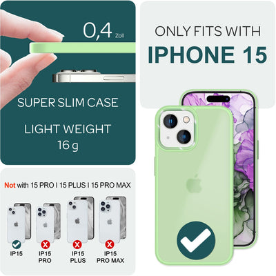 NALIA Matte Handyhülle für iPhone 15 – Stoßfester Silikon-Rahmen & Semi-Transparent – FUZION (Anti-Fingerprint Case) – Marke aus Berlin Mint-Grün NALIA Protective Hülle