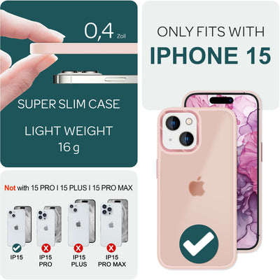 NALIA Matte Handyhülle für iPhone 15 – Stoßfester Silikon-Rahmen & Semi-Transparent – FUZION (Anti-Fingerprint Case) – Marke aus Berlin Rosa NALIA Protective Hülle