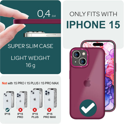 NALIA Matte Handyhülle für iPhone 15 – Stoßfester Silikon-Rahmen & Semi-Transparent – FUZION (Anti-Fingerprint Case) – Marke aus Berlin Rot NALIA Protective Hülle