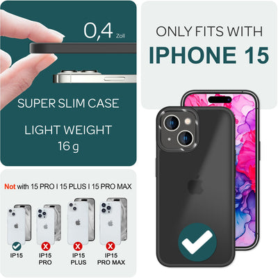 NALIA Matte Handyhülle für iPhone 15 – Stoßfester Silikon-Rahmen & Semi-Transparent – FUZION (Anti-Fingerprint Case) – Marke aus Berlin Schwarz NALIA Protective Hülle