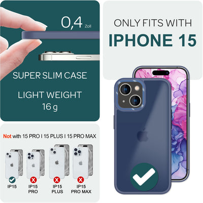 NALIA Matte Handyhülle für iPhone 15 – Stoßfester Silikon-Rahmen & Semi-Transparent – FUZION (Anti-Fingerprint Case) – Marke aus Berlin Blau NALIA Protective Hülle