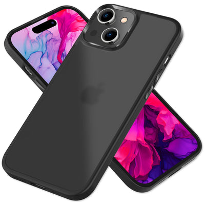 NALIA Matte Handyhülle für iPhone 15 Plus – Stoßfester Silikon-Rahmen & Semi-Transparent – FUZION (Anti-Fingerprint Case) – Marke aus Berlin Schwarz NALIA Protective Hülle