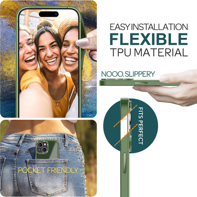 NALIA Matte Handyhülle für iPhone 15 Plus – Stoßfester Silikon-Rahmen & Semi-Transparent – FUZION (Anti-Fingerprint Case) – Marke aus Berlin Dunkel-Grün NALIA Protective Hülle