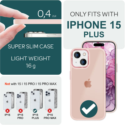 NALIA Matte Handyhülle für iPhone 15 Plus – Stoßfester Silikon-Rahmen & Semi-Transparent – FUZION (Anti-Fingerprint Case) – Marke aus Berlin Rosa NALIA Protective Hülle