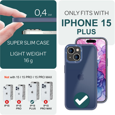 NALIA Matte Handyhülle für iPhone 15 Plus – Stoßfester Silikon-Rahmen & Semi-Transparent – FUZION (Anti-Fingerprint Case) – Marke aus Berlin Blau NALIA Protective Hülle