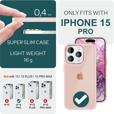 NALIA Matte Handyhülle für iPhone 15 Pro – Stoßfester Silikon-Rahmen & Semi-Transparent – FUZION (Anti-Fingerprint Case) – Marke aus Berlin Rosa NALIA Protective Hülle