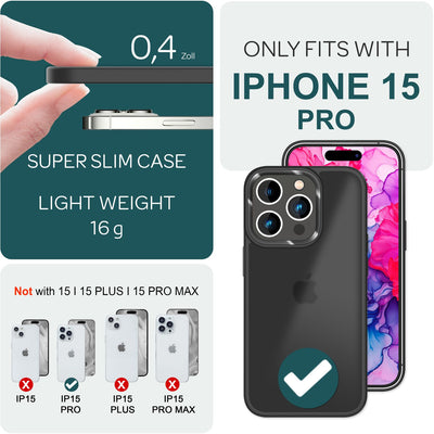 NALIA Matte Handyhülle für iPhone 15 Pro – Stoßfester Silikon-Rahmen & Semi-Transparent – FUZION (Anti-Fingerprint Case) – Marke aus Berlin Schwarz NALIA Protective Hülle