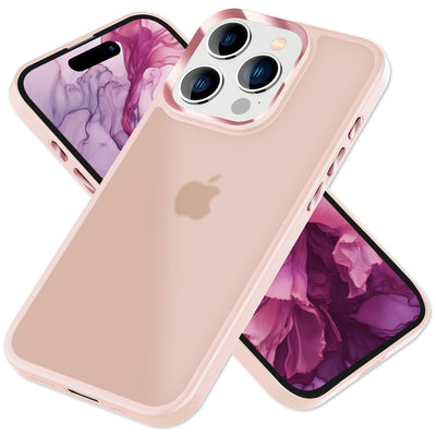 NALIA Matte Handyhülle für iPhone 15 Pro – Stoßfester Silikon-Rahmen & Semi-Transparent – FUZION (Anti-Fingerprint Case) – Marke aus Berlin Rosa NALIA Protective Hülle