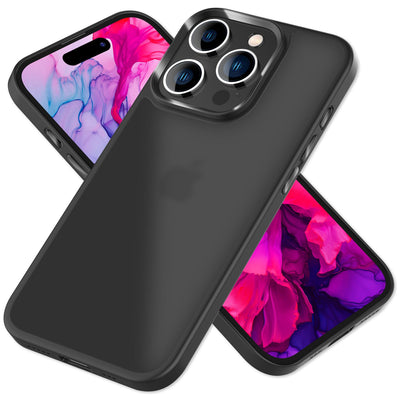 NALIA Matte Handyhülle für iPhone 15 Pro – Stoßfester Silikon-Rahmen & Semi-Transparent – FUZION (Anti-Fingerprint Case) – Marke aus Berlin Schwarz NALIA Protective Hülle