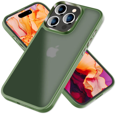 NALIA Matte Handyhülle für iPhone 15 Pro Max – Stoßfester Silikon-Rahmen & Semi-Transparent – FUZION (Anti-Fingerprint Case) – Marke aus Berlin Dunkel-Grün NALIA Protective Hülle
