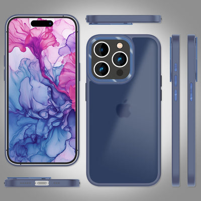 NALIA Matte Handyhülle für iPhone 15 Pro Max – Stoßfester Silikon-Rahmen & Semi-Transparent – FUZION (Anti-Fingerprint Case) – Marke aus Berlin Blau NALIA Protective Hülle