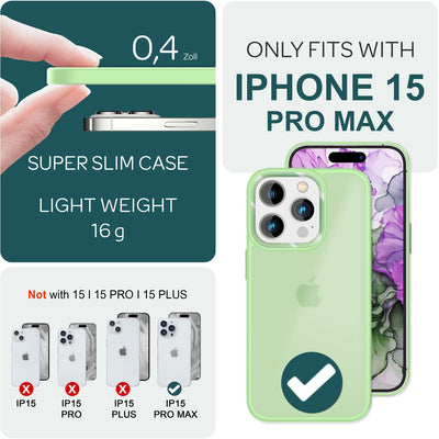 NALIA Matte Handyhülle für iPhone 15 Pro Max – Stoßfester Silikon-Rahmen & Semi-Transparent – FUZION (Anti-Fingerprint Case) – Marke aus Berlin Mint-Grün NALIA Protective Hülle