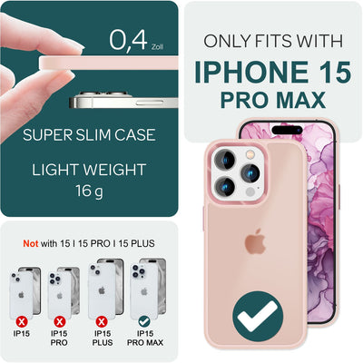 NALIA Matte Handyhülle für iPhone 15 Pro Max – Stoßfester Silikon-Rahmen & Semi-Transparent – FUZION (Anti-Fingerprint Case) – Marke aus Berlin Rosa NALIA Protective Hülle