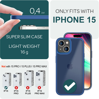 Hülle Hybrid für iPhone 15 Frosted Hard Case Fall Schutz Rahmen Handyhülle Cover Dunkelblau NALIA Protective Hülle