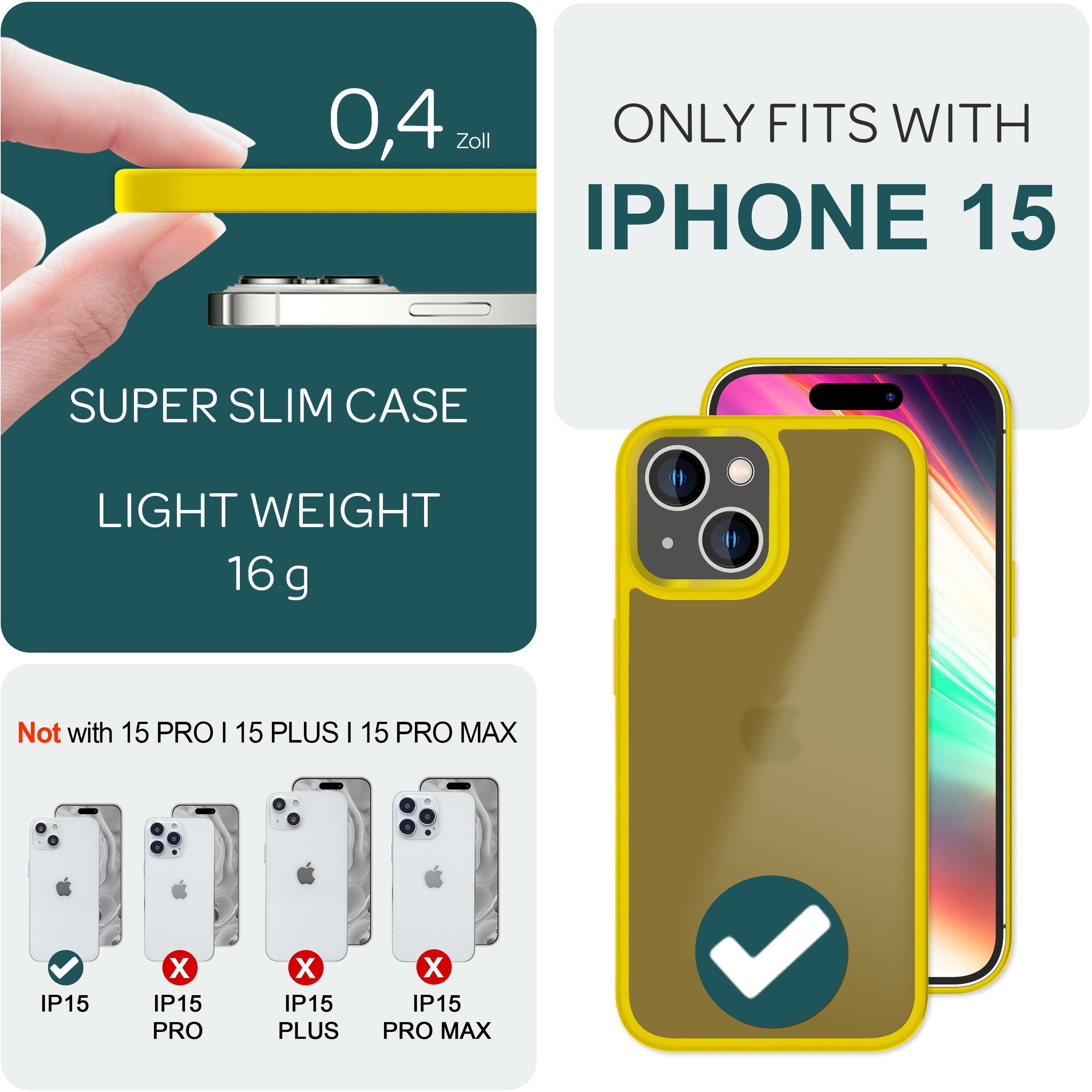 Hülle Hybrid für iPhone 15 Frosted Hard Case Fall Schutz Rahmen Handyhülle Cover Gelb NALIA Protective Hülle