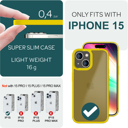 Hülle Hybrid für iPhone 15 Frosted Hard Case Fall Schutz Rahmen Handyhülle Cover Gelb NALIA Protective Hülle