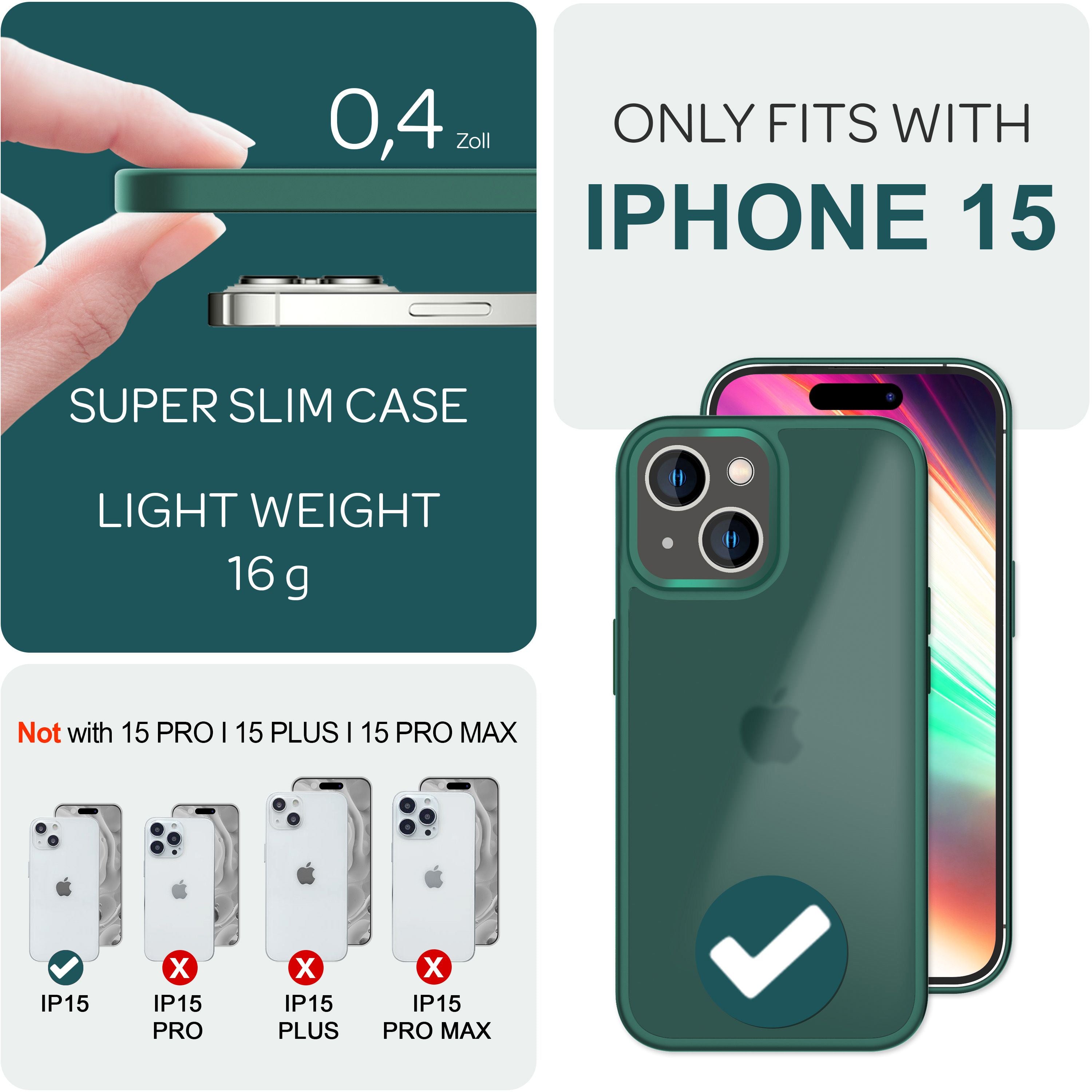 Hülle Hybrid für iPhone 15 Frosted Hard Case Fall Schutz Rahmen Handyhülle Cover Grün NALIA Protective Hülle
