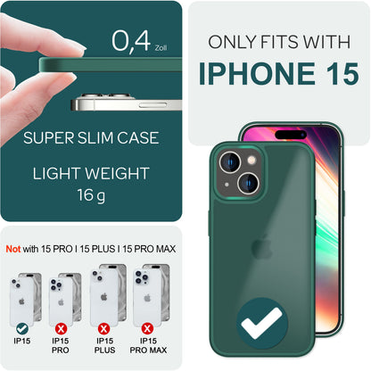 Hülle Hybrid für iPhone 15 Frosted Hard Case Fall Schutz Rahmen Handyhülle Cover Grün NALIA Protective Hülle