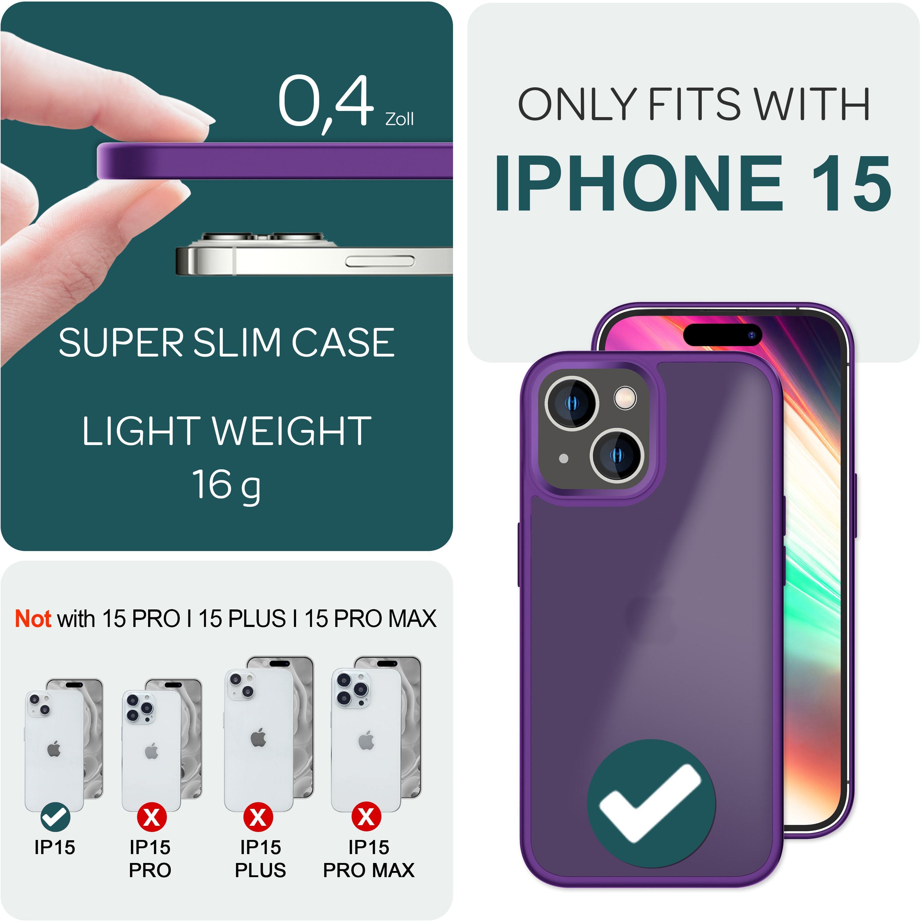 Hülle Hybrid für iPhone 15 Frosted Hard Case Fall Schutz Rahmen Handyhülle Cover Lila NALIA Protective Hülle