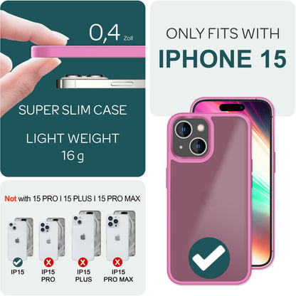 Hülle Hybrid für iPhone 15 Frosted Hard Case Fall Schutz Rahmen Handyhülle Cover Pink NALIA Protective Hülle